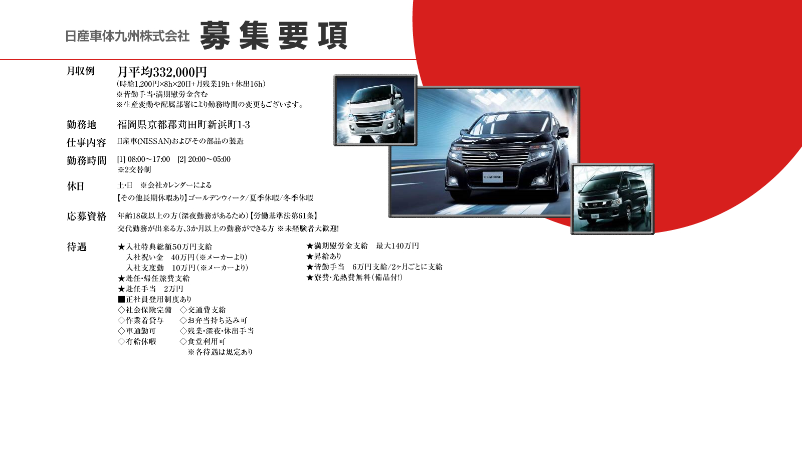 日産車体九州の募集要項